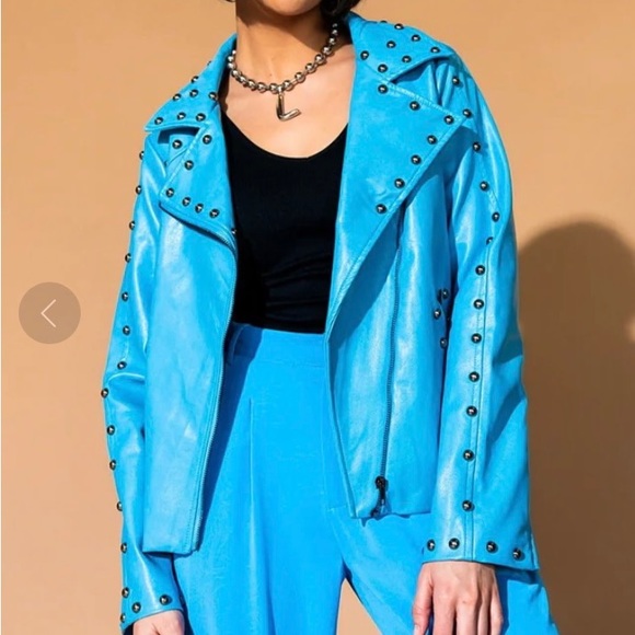 Dressed in LALA Jackets & Blazers - Dressed In Lala blue leather moto biker